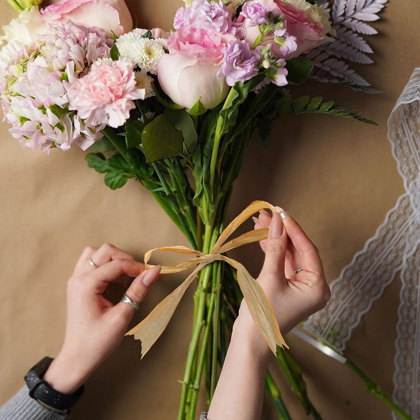 Creatrill 218 Yards Raffia Paper Craft Ribbon Packing Paper Twine, 1/4 Inch by 218 Yards (Kraft)