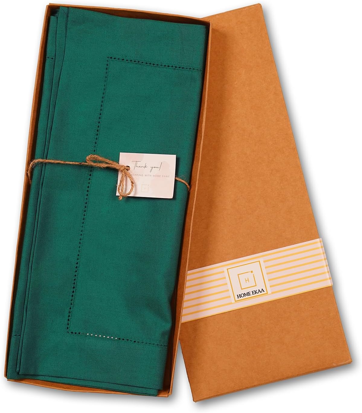 Cotton Linen Green Table Runner 14 x 36 Inches – Hemstitch Coffee Table Runner 14 x 36 Inch – Washable Fabric Scarf Ideal for Thanksgiving, Christmas, Winter Decoration – Serena