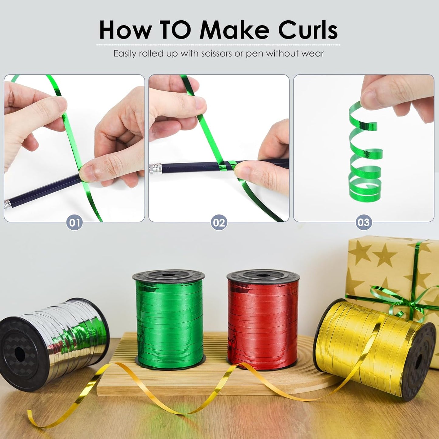 Silver Metallic Ribbon - 500 Yard Iridescent Crimped Ribbon for Crafts, Gift Wrapping, Balloons, Florist Flowers (1 Roll)