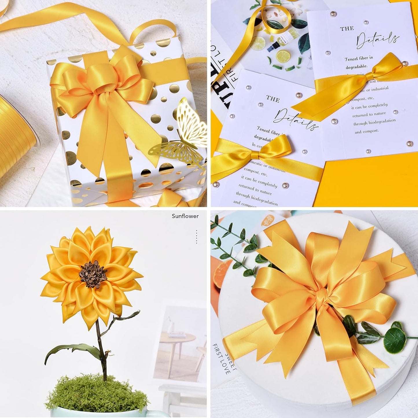 1-1/2" x 50 Yards Yellow Satin Ribbon Single Faced Fabric Ribbons for Gift Wrapping, Crafting, Floral Arrangements, Flower Bouquet, Wedding, Home Decor