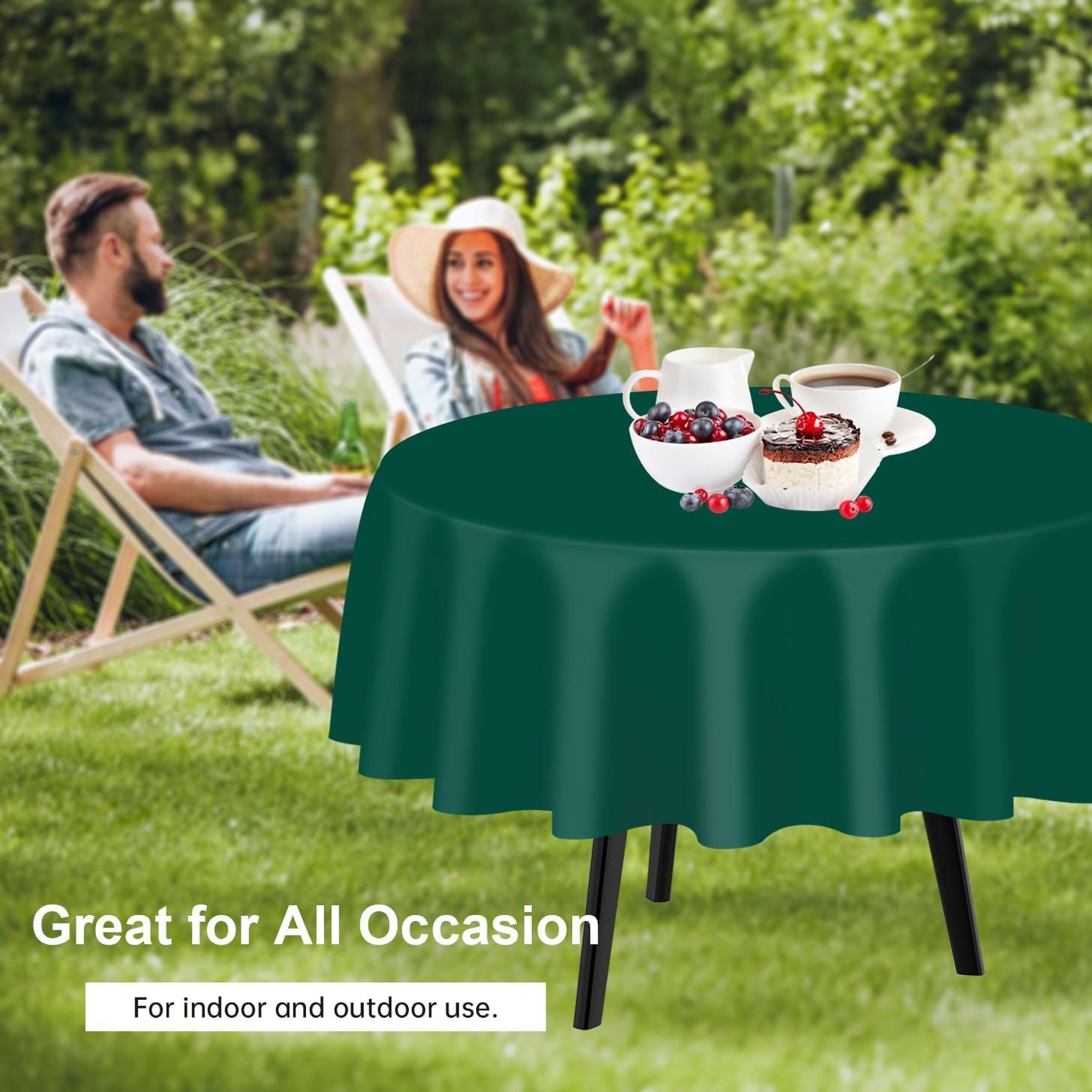 QIKSION Dark Green Round Tablecloth 12 Pack, 84 Inch Plastic Table Cover Disposable for Parties