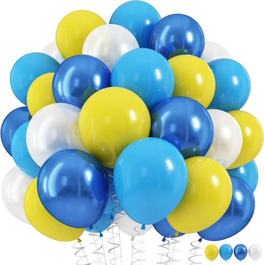 Blue and Yellow Balloons Set, 60Pcs 12 Inch Lemon Yellow Pastel Baby Sky Metallic Blue White Latex Balloons for Birthday Baby Bridal Shower Cartoon Party Deocrations Supplies
