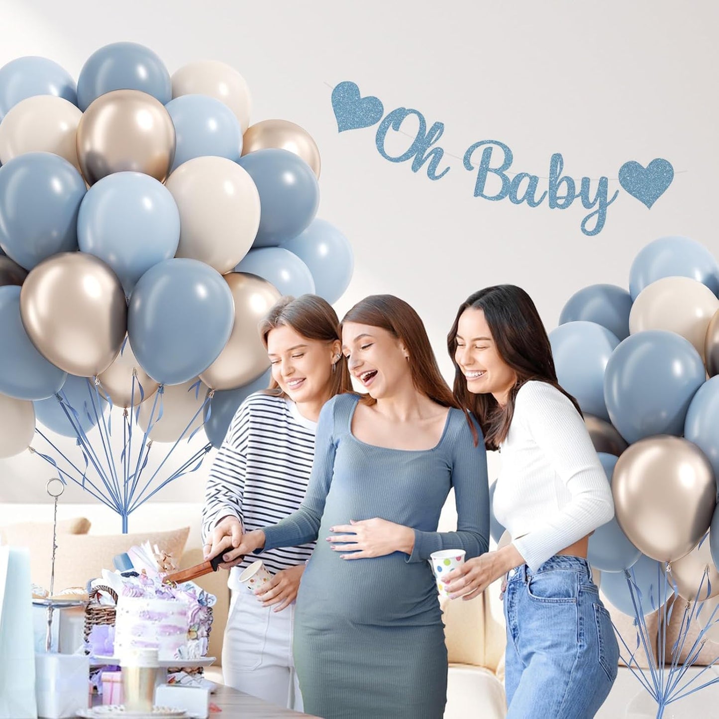 60pcs Dusty Blue Balloons 12inch with Sand White Metallic Gold Dusty Pastel Blue Balloons for Wedding Gender Reveal Baby Bridal Shower Birthday Party Decorations