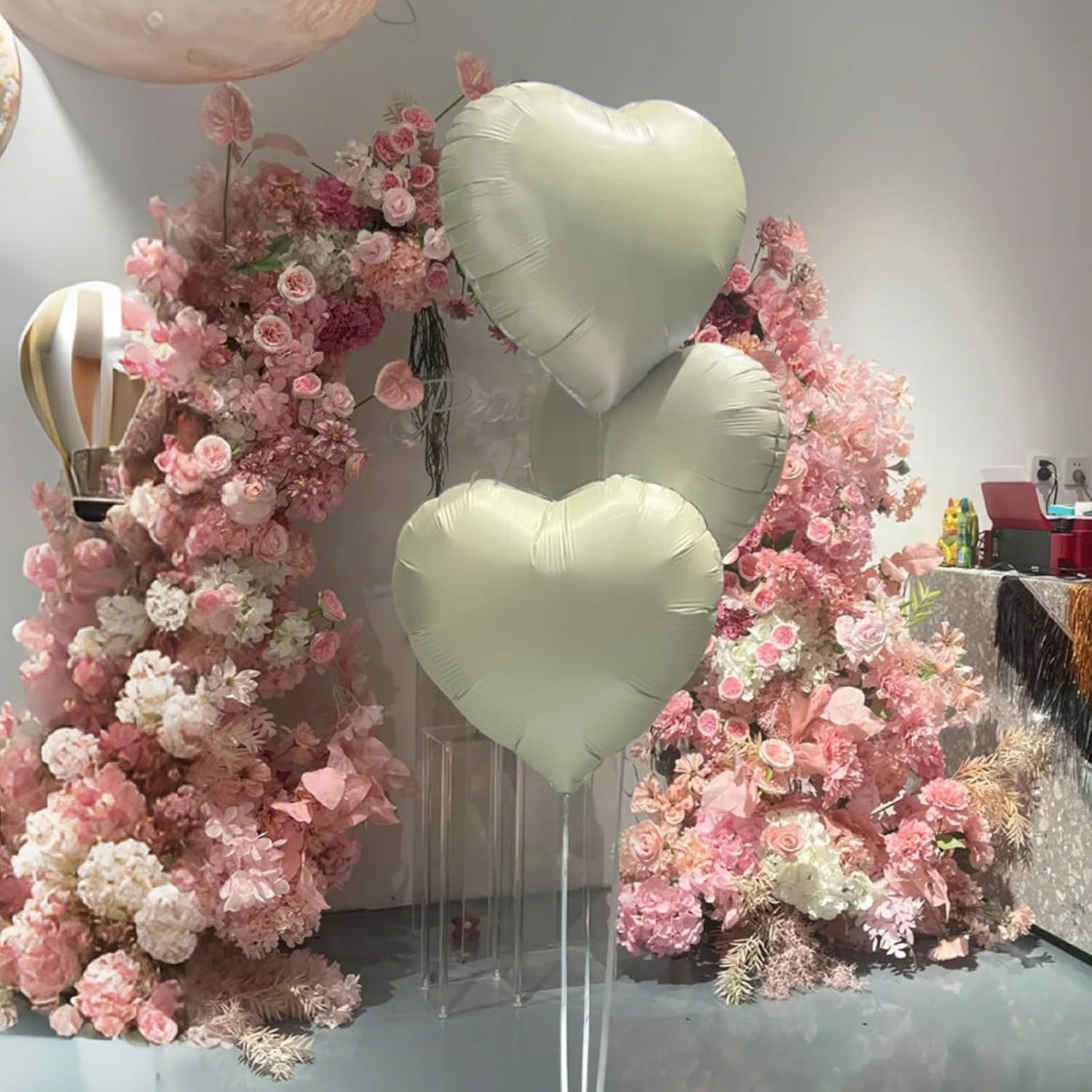 Cream Heart Balloons, 18 Inch Cream White Heart Shape Balloon, 12PCS Large Sand White Helium Foil Heart Romantic Balloon for Girls Birthday Baby Shower Wedding Engagement Anniversary Party Decoration