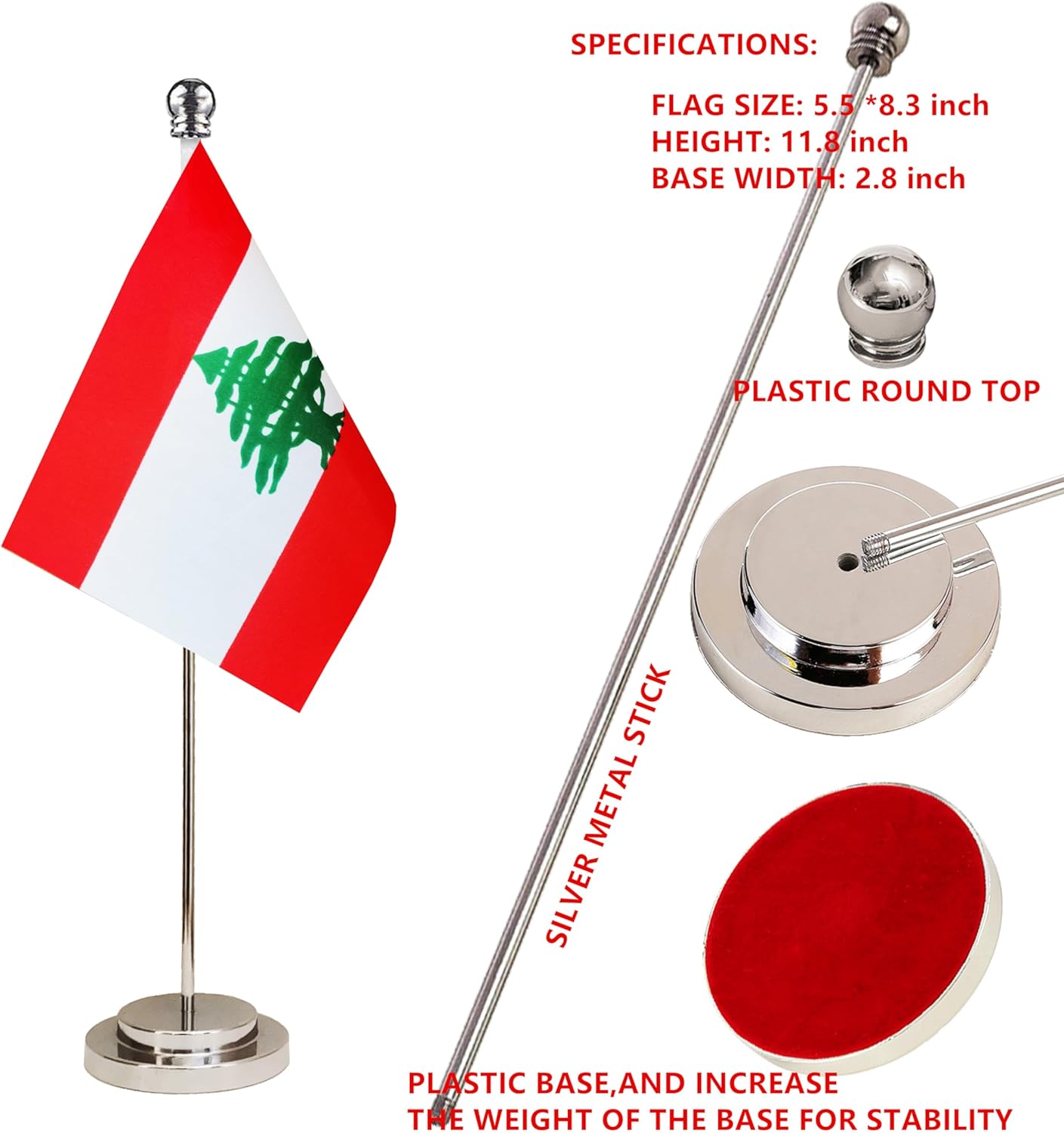 Lebanon Lebanese Deluxe Desk Flag Set Small Mini Miniature Lebanon Lebanese Table Desktop Flags,Festival Events Celebration,Office Decoration-2 Pack