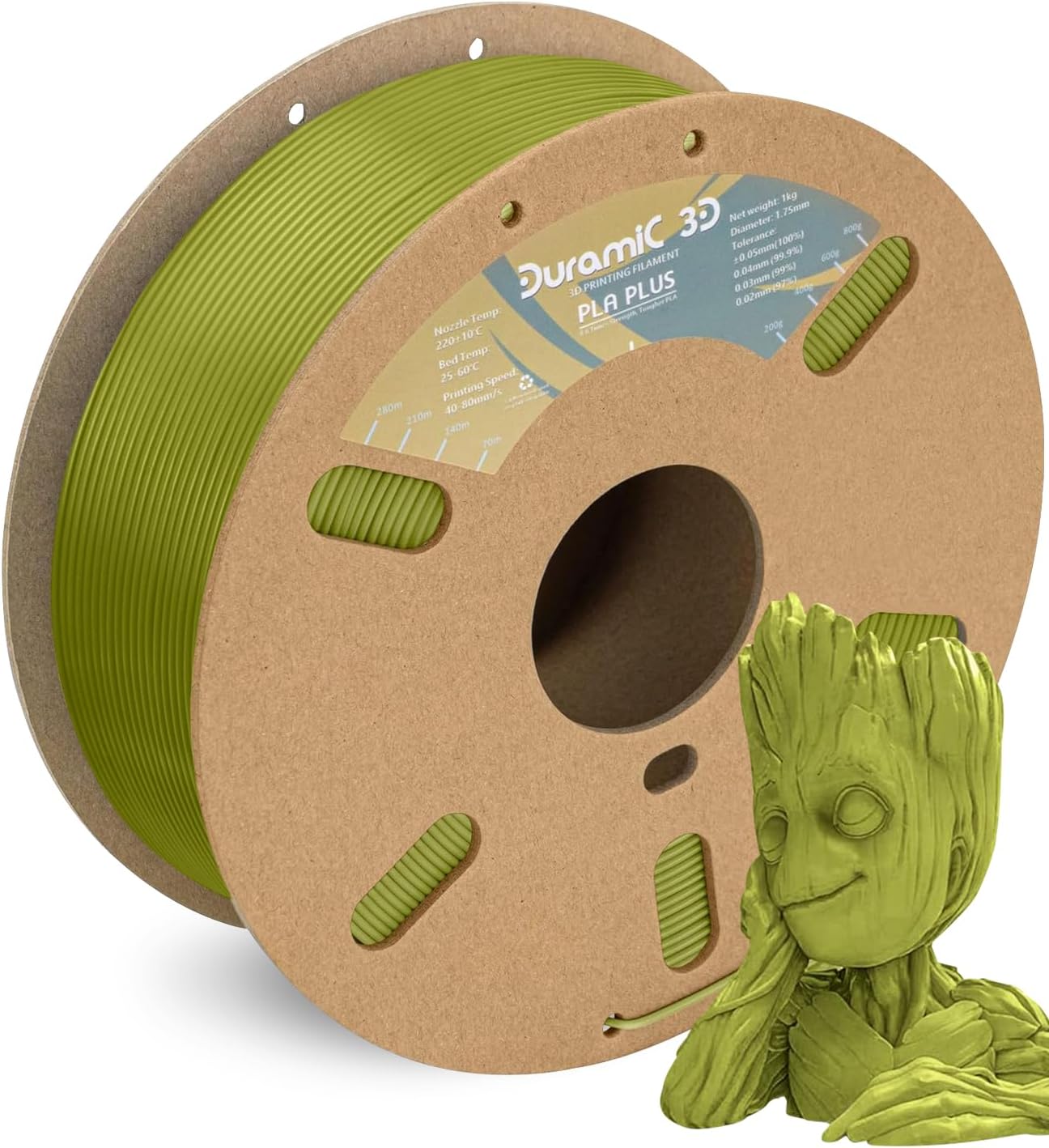 DURAMIC 3D PLA+ Filament 1.75mm 1Kg Brownish Green, PLA Plus Filament 1Kg Spool(2.2lbs) Tougher and Stronger, Dimensional Accuracy Probability +/- 0.02mm