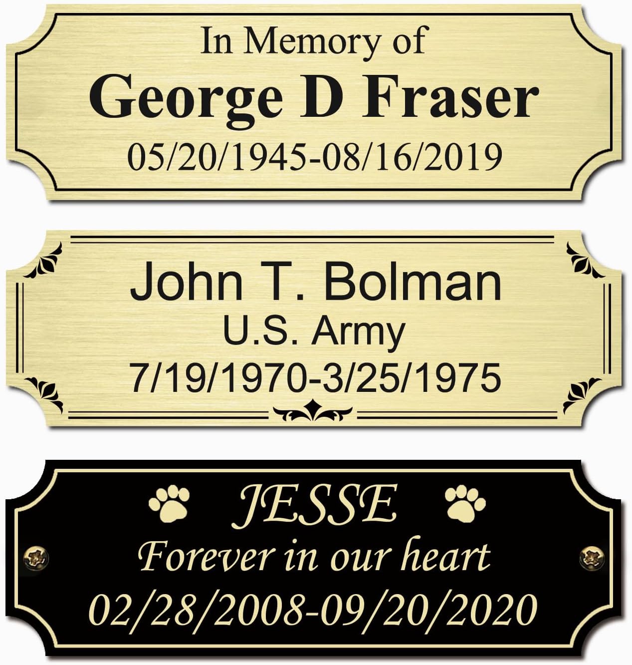 3" W x 1" H Personalized Custom Engraved Brushed Gold Solid Brass Plate Frame Name Label Art Tag With Frame