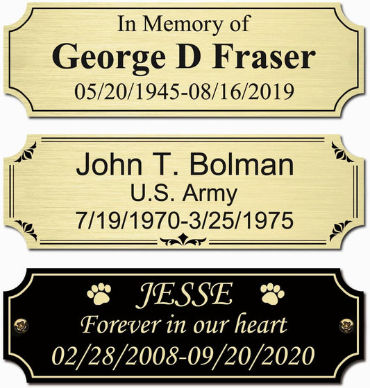 3" W x 1" H Personalized Custom Engraved Brushed Gold Solid Brass Plate Frame Name Label Art Tag With Frame