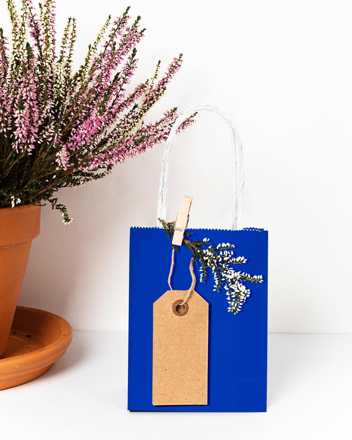 qiqee 50-Packs Diamond Blue Paper Gift Bags with Handles Bulk 4.5"x2.5"x6" Mini Size Party Favor Bags Multiple Uses