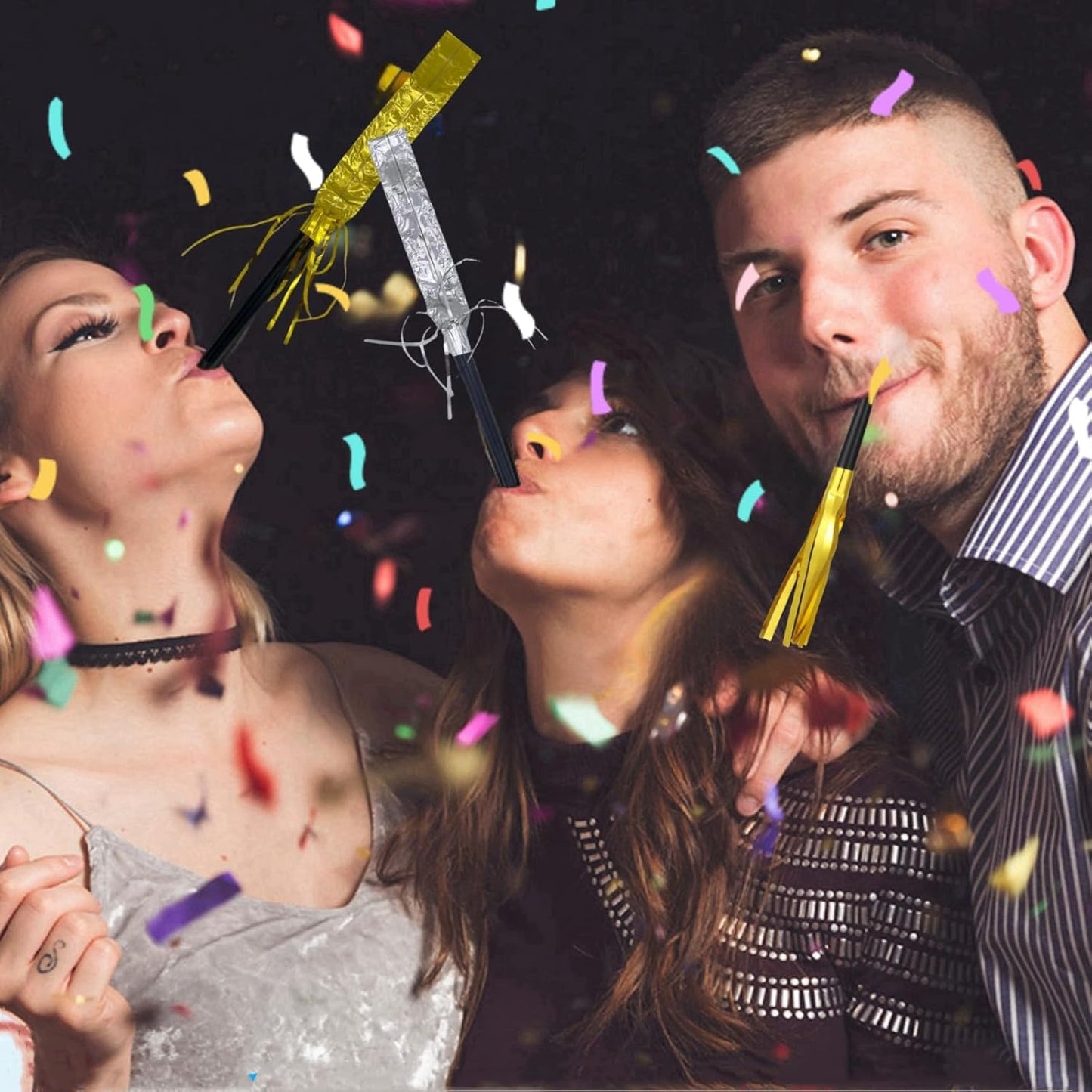 48 Pieces Party Squawkers Christmas Party Blowers Noise Makers for New Year Party Favor Supplies, Gold