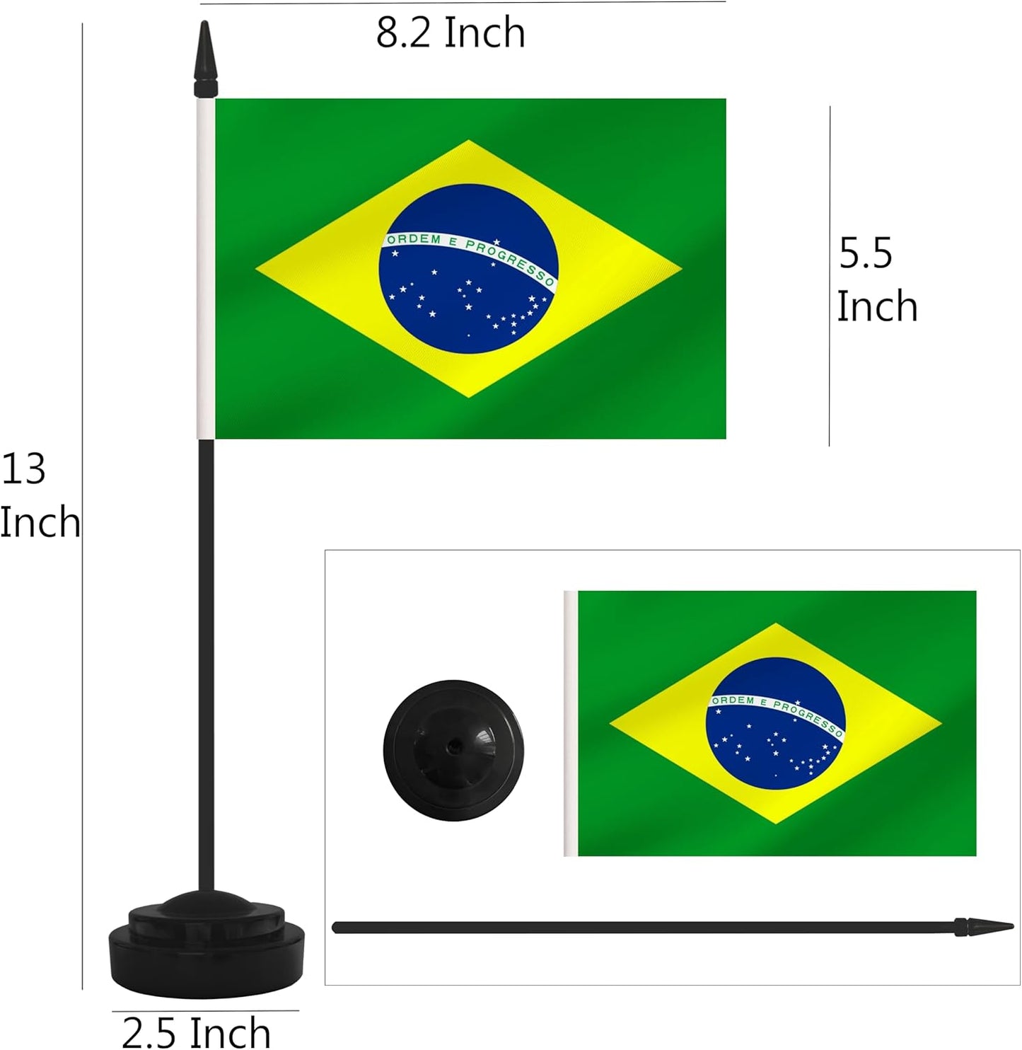 12 Pack Brazil Desk Flags, Brazilian Desktop Flag, Small Miniature Office Flags with 12" Black Pole and Black Base, Offices, Classroom, Home, Festival Decoration (Brazil)