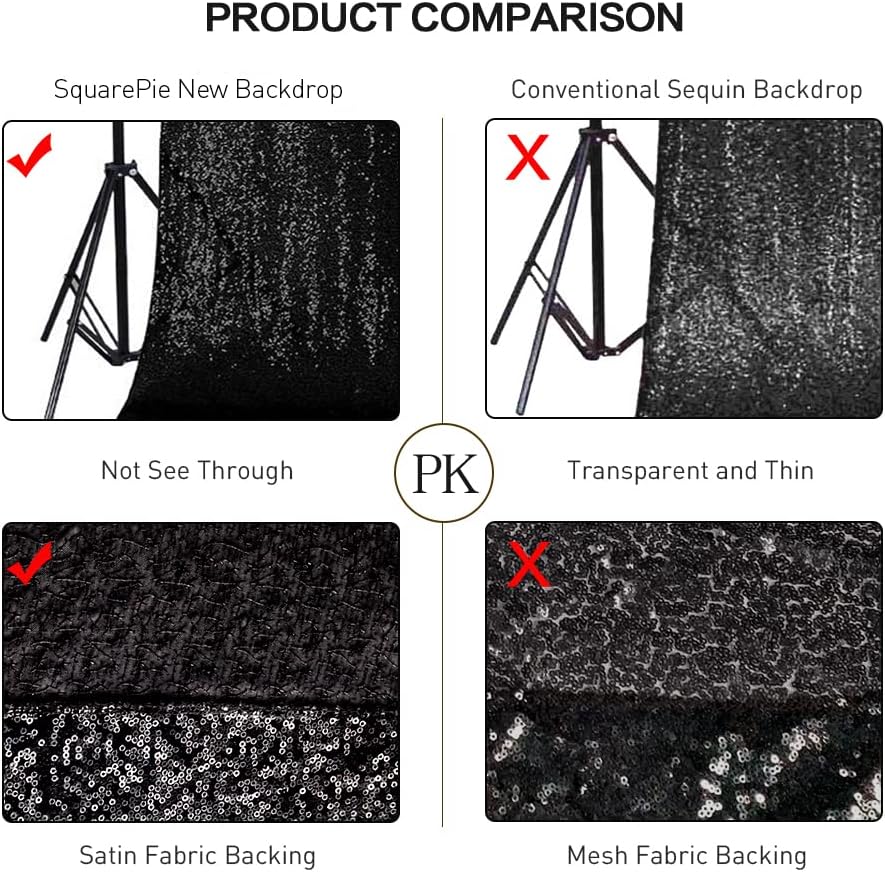 SquarePie Sequin Backdrop Curtain Less See Through Thick Background for Halloween Party 5FT x 7FT Black