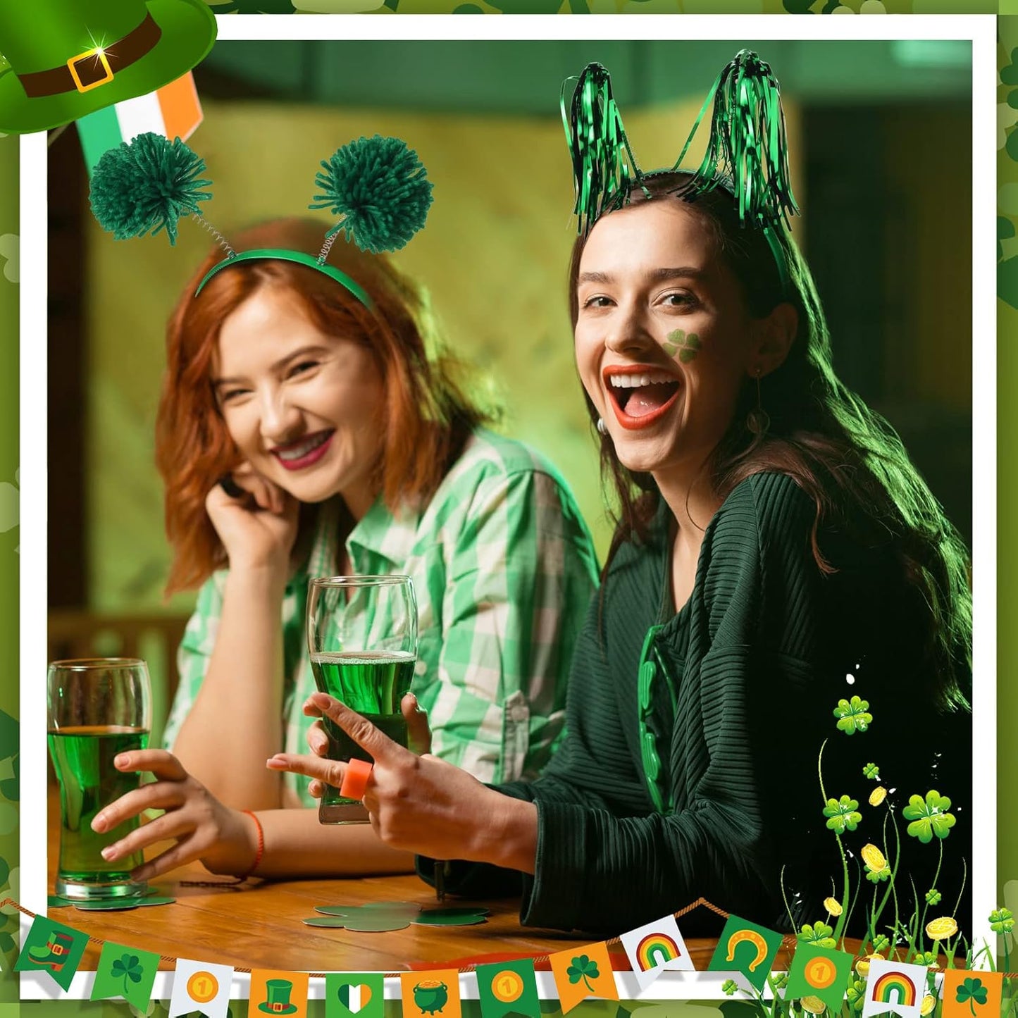 Censen 12 Pcs Halloween Pom Pom Party Headbands Tinsel Ponytails Spirit Head Bopper Headwear for Christmas Birthday Holiday