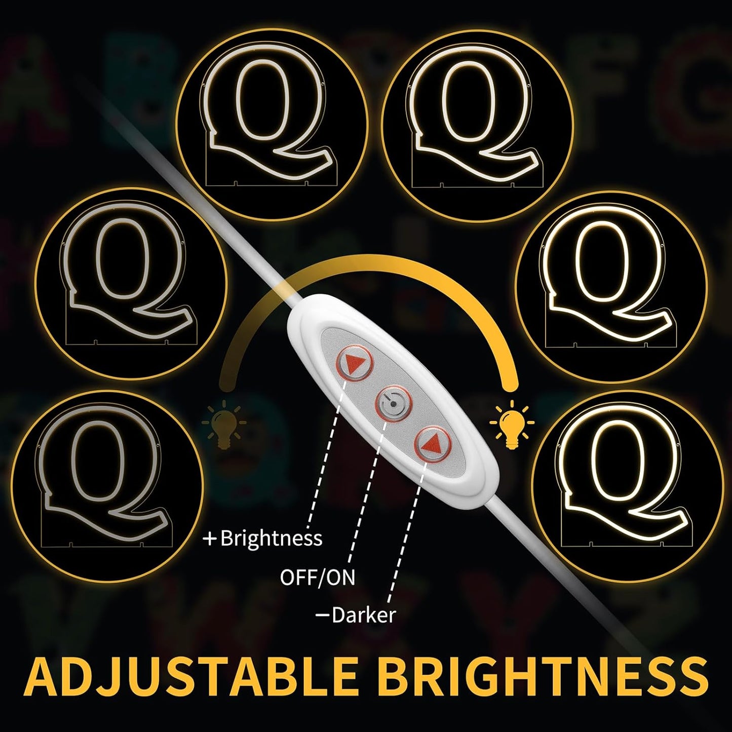 Light Up Letters Q, Led Marquee Letter Lights Neon Sign, 13.9" Height Decorative Lighted Alphabet Number, Battery/USB Powered Led Letters Lights for Wedding, Birthday, Party, Christmas or Home Decor