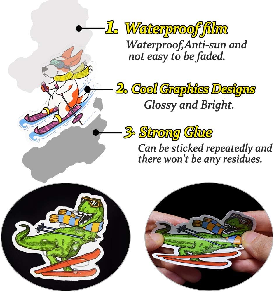 QTL Ski Stickers for Kids Skiing Stickers for Snowboard Helmet Adults Teens Waterproof Vinyl Pack 50Pcs