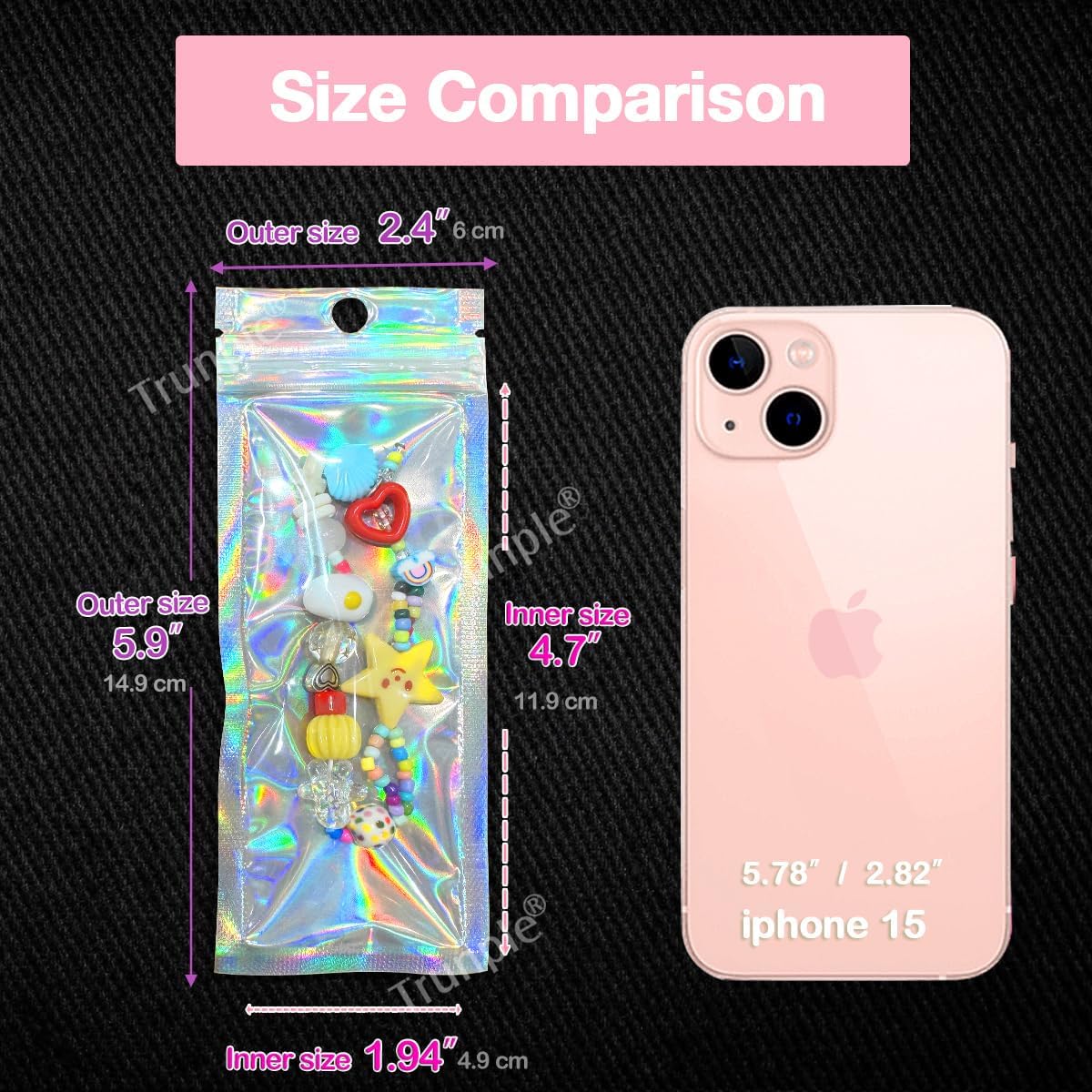 Smell Proof Bags & Resealable Foil Pouch Bag [100 PCS ] Great for Party Favor Food Storage (Holographic Color, 2.4x5.9")