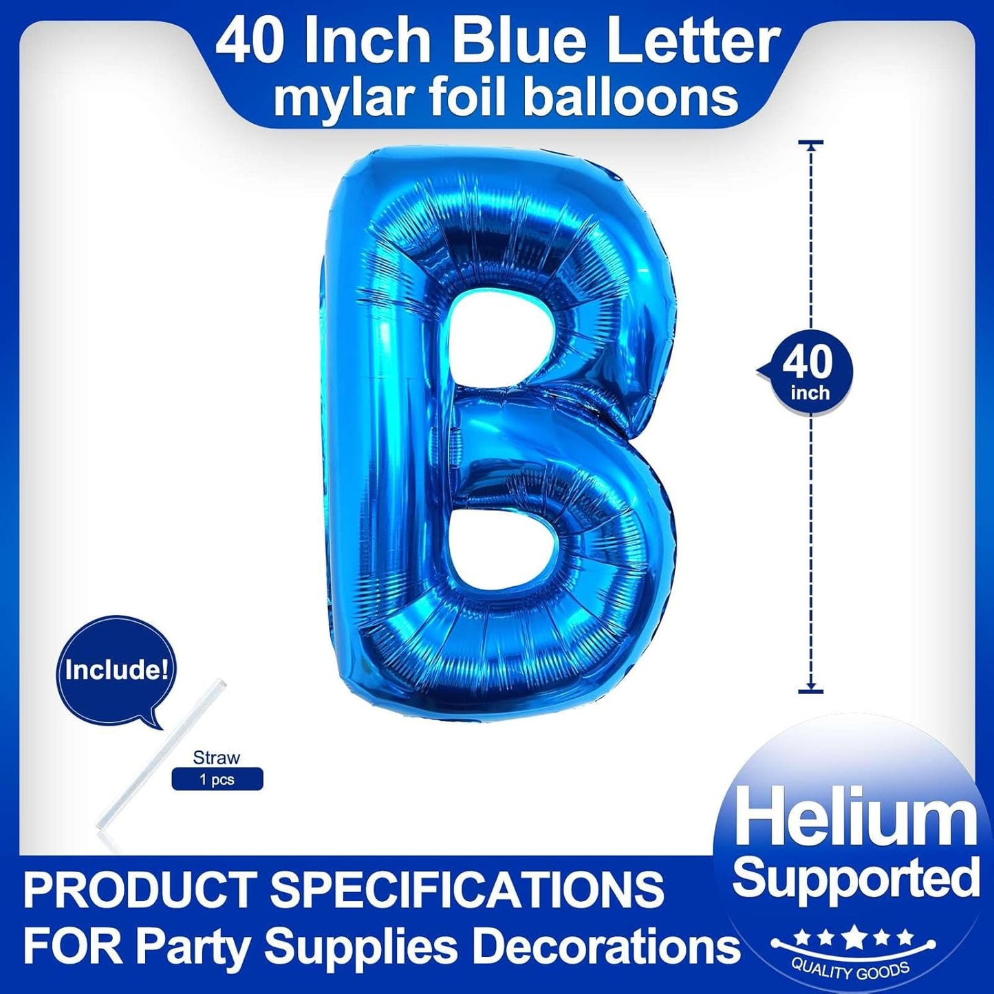 40 Inch Blue Letter B Balloons, DIY Phrase Foil Alphabet Letter B Balloons DIY Word B Banner for Birthday Anniversary Celebration Graduation Party Supplies Decoration