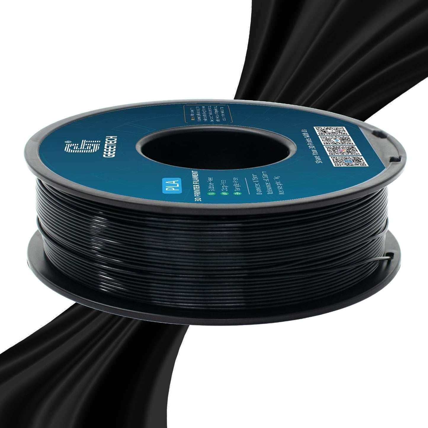 Geeetech Silk PLA Filament 1.75mm for 3D Printer, Metal-Like Shiny 3D Filament 1kg (2.2lbs) 1 Spool, Dimensional Accuracy +/- 0.02 mm, Silk Black