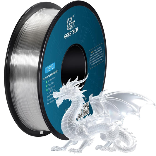 Geeetech Transparent PETG Filament 1.75mm, 1 KG (2.2lbs) Neatly Wound Spool 3D Printer Filament, High-Toughness, ±0.02mm Accuracy, Non-Clogging & Non-Stringing, Fits Most FDM Printers, Clear