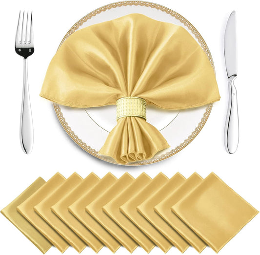 Horbaunal 16 Pack Gold Satin Napkins 17 x 17 Inch, Square Soft Table Dinner Napkins, Silky Cloth Napkins Table Decoration for Weddings Banquets Parties