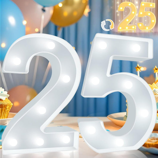 Pooqla 25th Birthday Decoration for Her Him, Decorative LED Light Up Numbers, Marquee Numbers 25 Sign for Party Backdrop 25th Wedding Anniversary Decor, Warm White and Cool White Number 25
