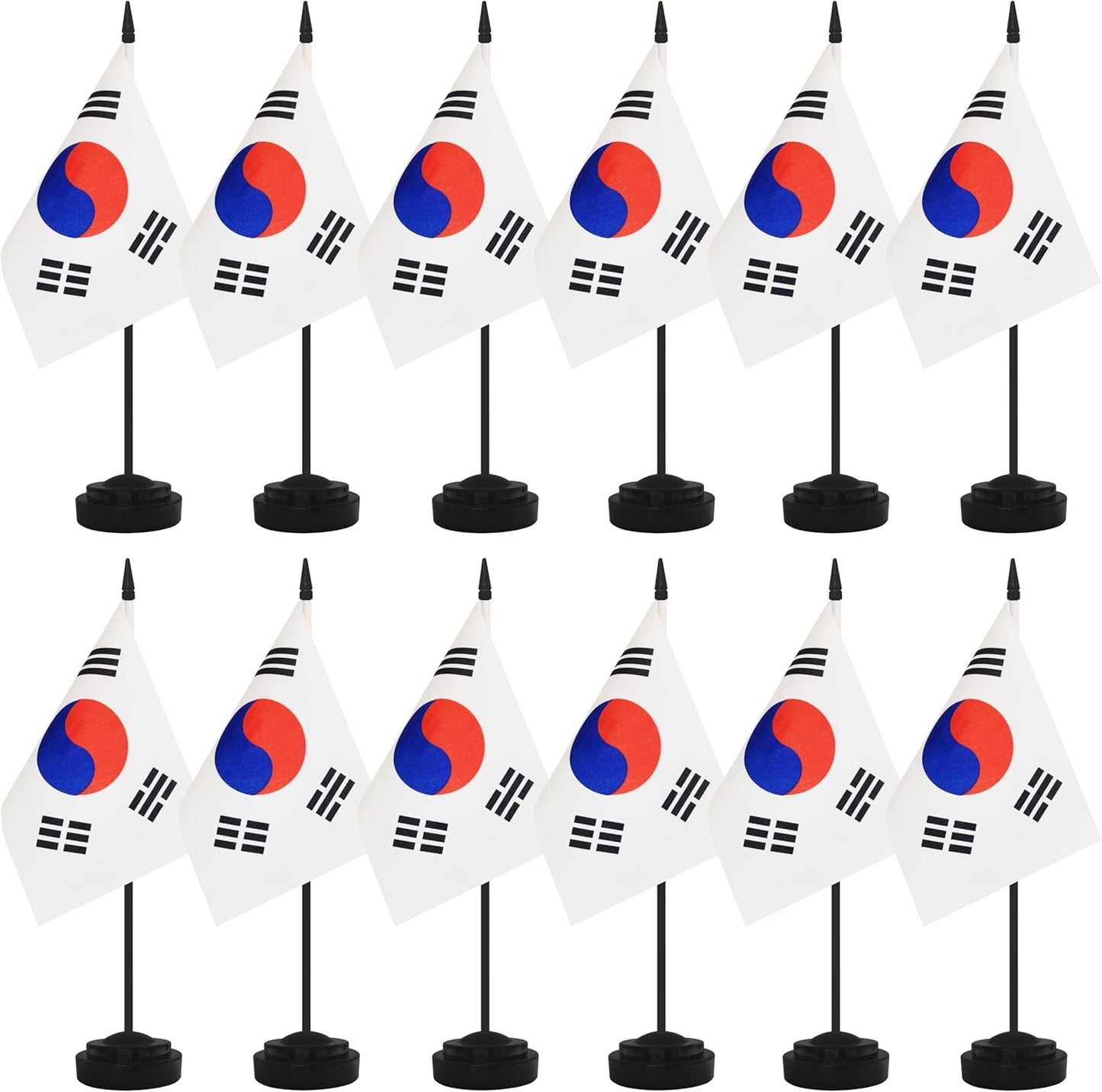 12 Pack Korea Desk Flags, Korean Desktop Flag, Small Miniature Office Flags with 12" Black Pole and Black Base, Offices, Classroom, Home, Festival Decoration (Korea)