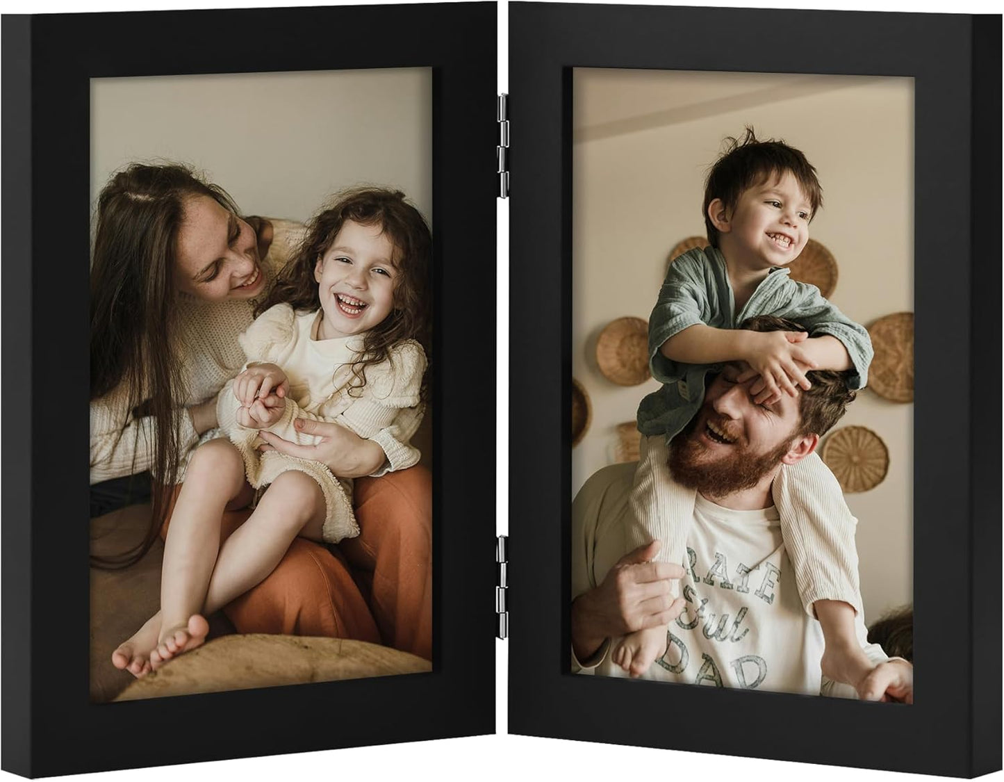 decorUhome Double 4x6 Picture Frame Vertical, Engineered Wood Bifold Photo Frame with Plexiglass for Tabletop Display, 4x6, Black