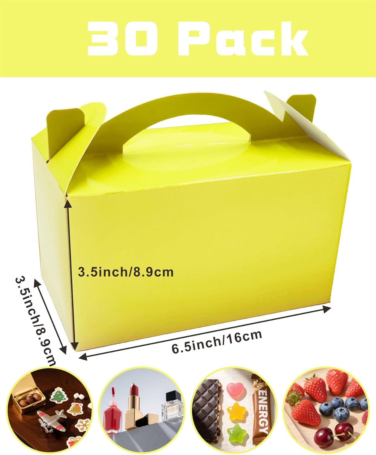 TIMESEEK 30-Pack Buttercup Yellow Gable Treat Boxes with Handles, 6" Pop-Up Party Favor Gift Boxes for Birthday,Wedding,Baby Shower, Eco-Friendly Candy,Cookie,Goodie Bags for Kids, Bachelorette Decor