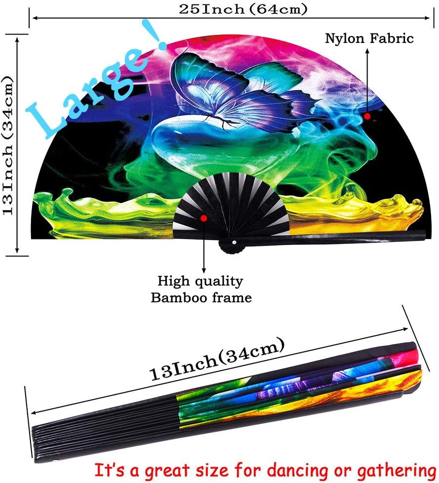 Amajiji Large Folding Hand Rave Fan Popping Fan for Line Dancing Clacking Fans for Boots On The Ground Dance,Party,Decoration,Festival (Butterfly Dream)