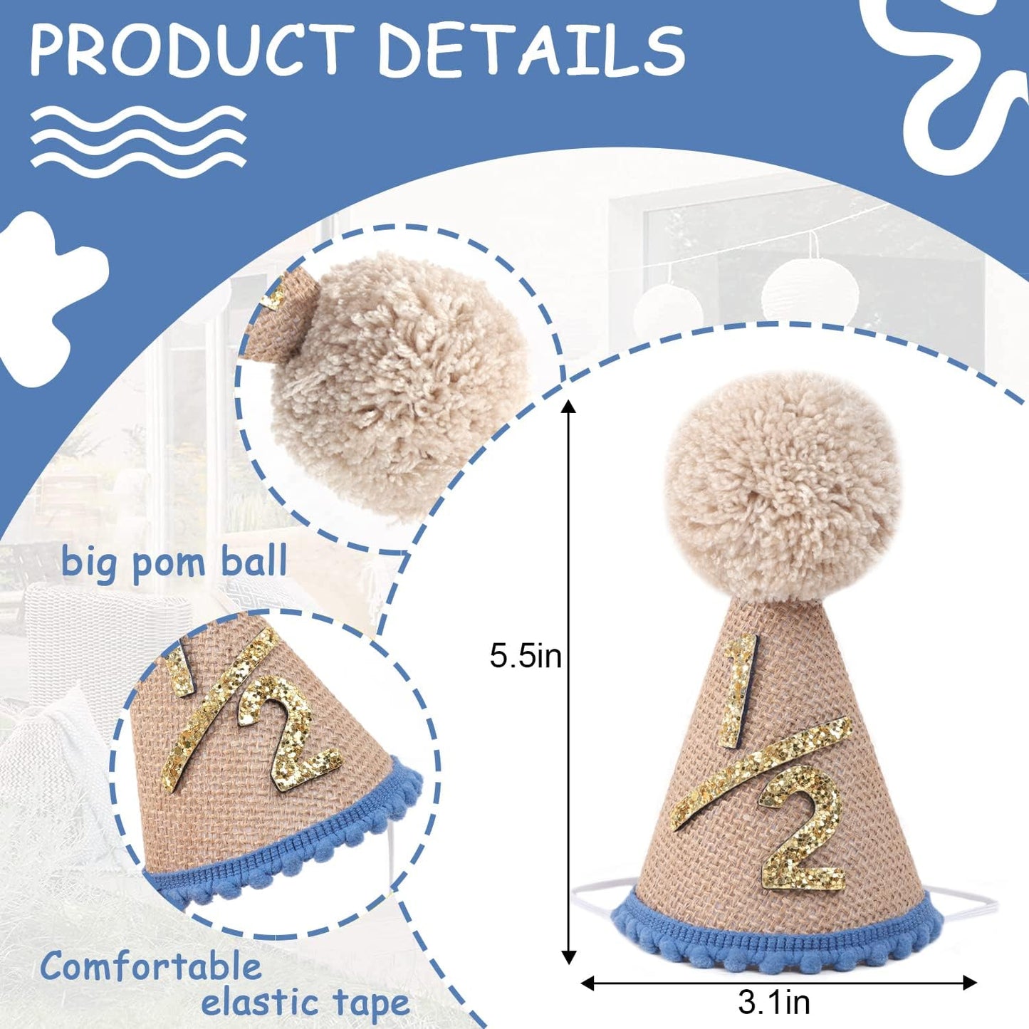 WAOUH Half Birthday Hat - Bow Cake Smash Crown for 6 Month Baby, Mini Photo Prop