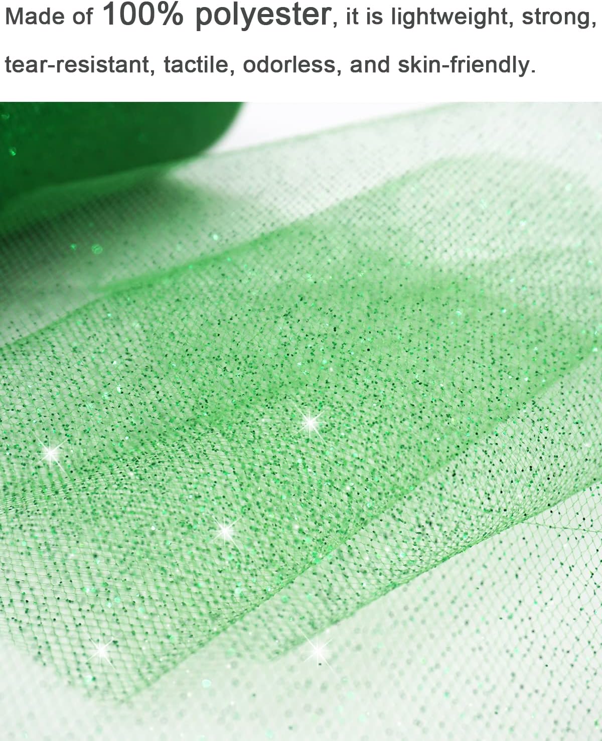 Glitter Tulle Fabric Rolls, 6 Inch 50 Yards (150ft) Sparkling Spool Ribbon Sequin Netting for Tutu Skirt Gift Wrapping Wedding Party Decoration (Emerald Green)