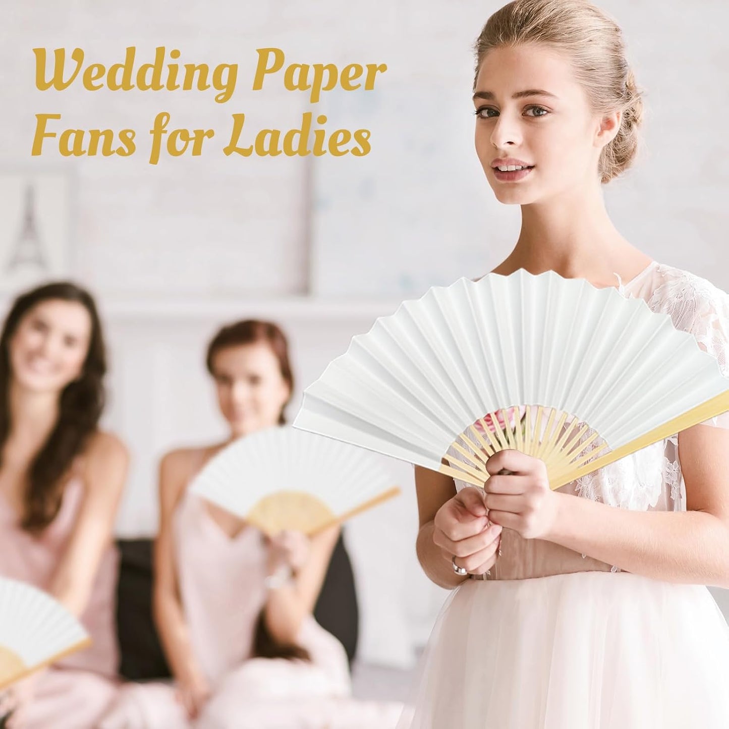 17 Pcs White Paper Fans Bulk, 10 Inch Double-Sided White Wedding Paper Fans, Elegant Folding Hand Fans for Weddings, Parties, Decorations