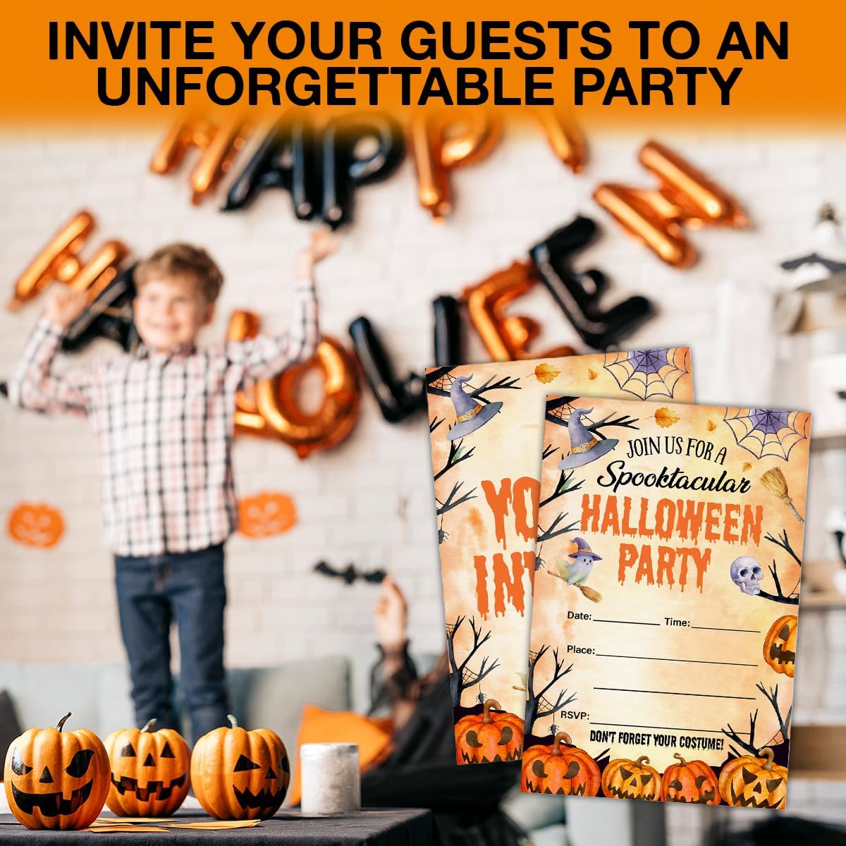 Halloween Party Invitations, Spooky Pumpkins Halloween Party Fill in Invites Cards With Envelopes (20 Count), Double Sided Design