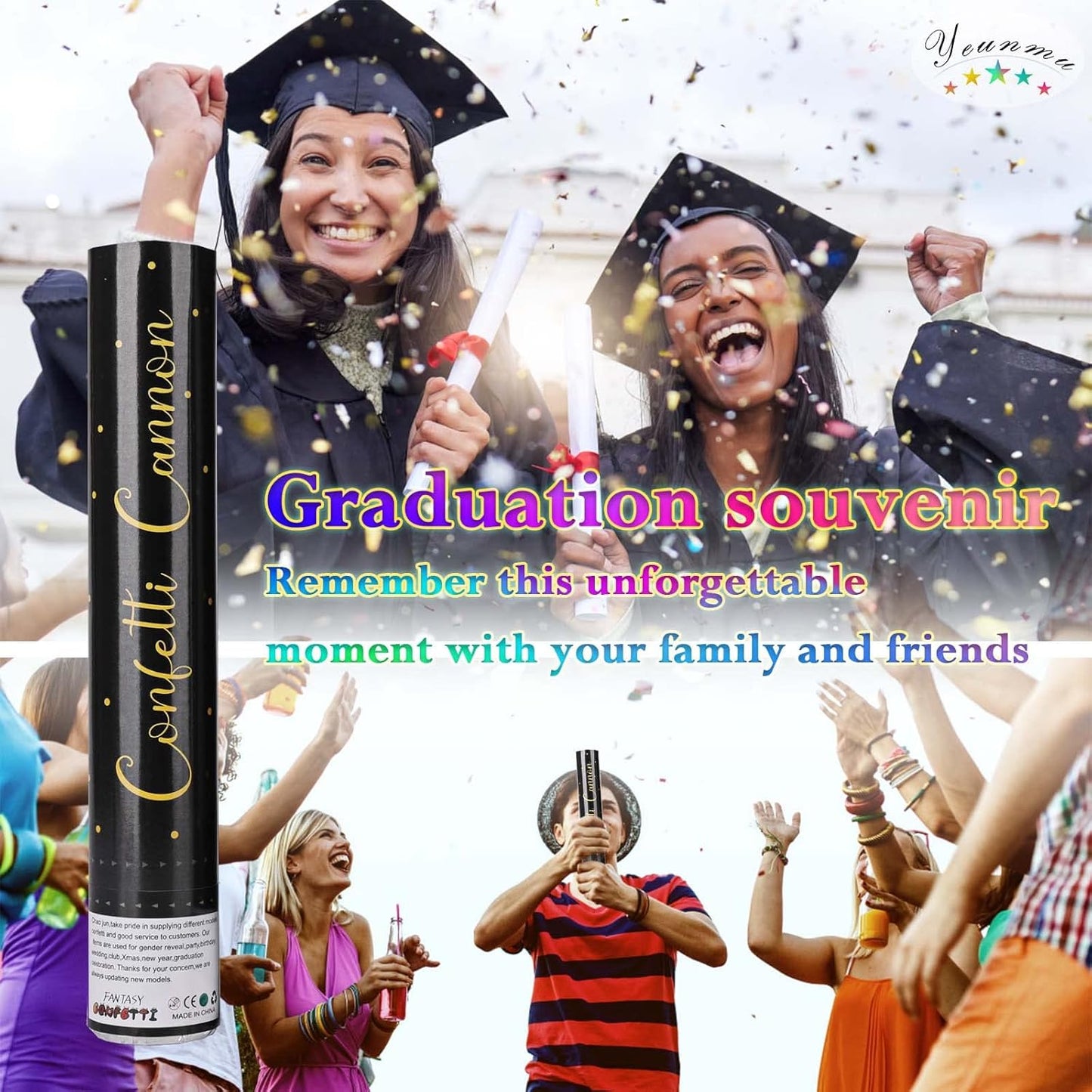 5 Pack Confetti Cannon Biodegradable, 12 Inch Confetti Poppers Graduation, Suitable for Graduation Wedding Birthday Parties and New Year's Eve Celebration