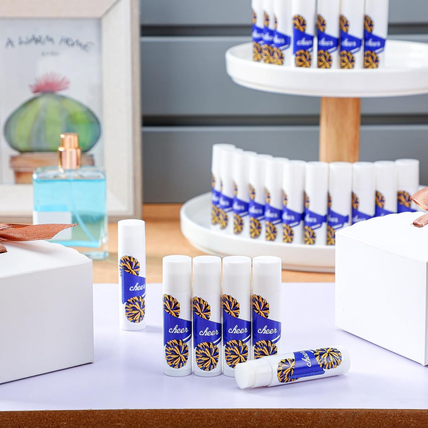 24 Pcs Cheer Lip Balm Cheer Teams Camp Gifts Pom Pom Leaders Party Favors Gear Lip Balm Mom Gift for Competitive Party Guest Supplies(Blue)