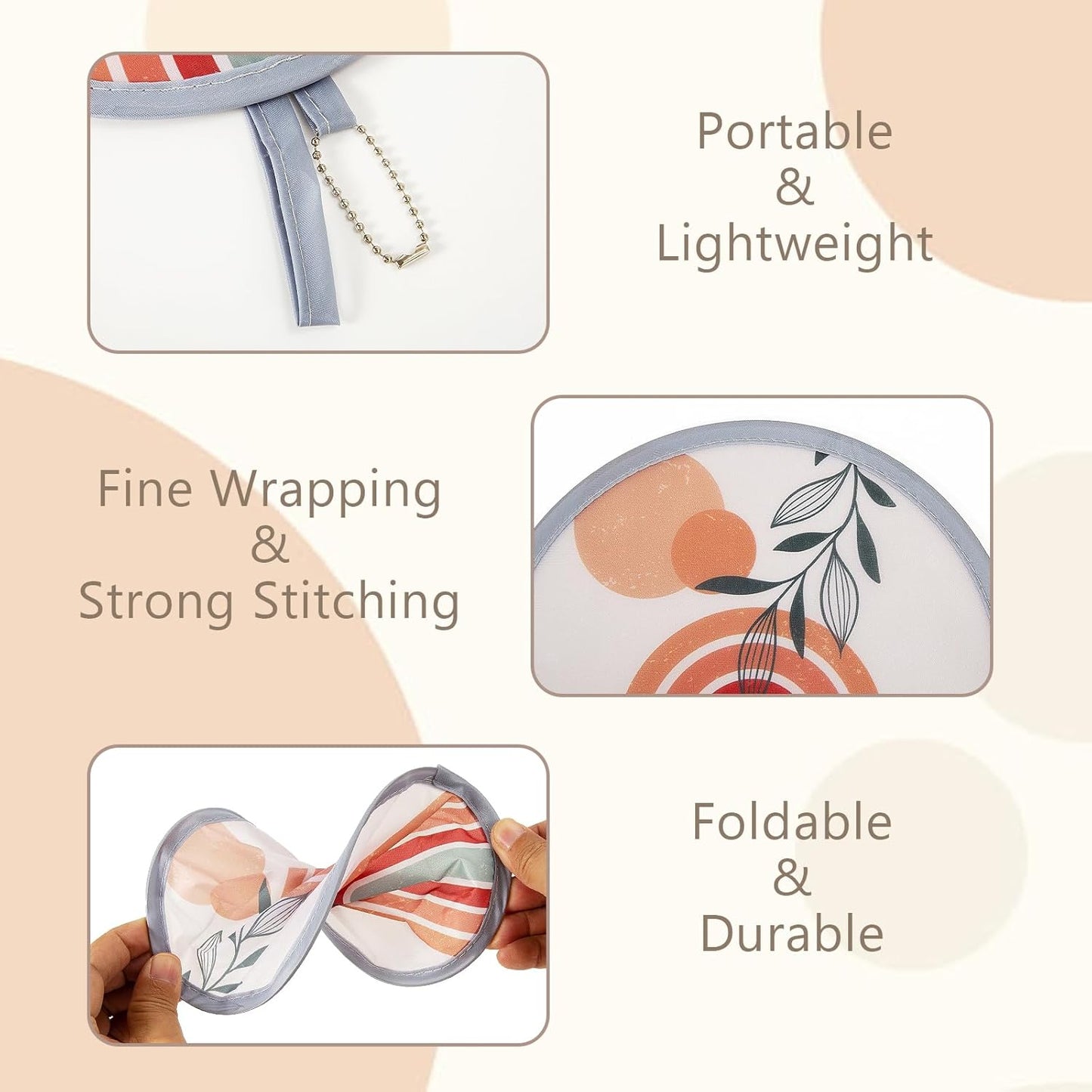 4Pcs Bohemian Round Foldable Hand Fan Japanese Foldable Fan Style Handheld Compact Cooling Fans,Round Folding Fan for Outdoor Games,Xmas Decoration,Festival,Party Favors,Travel,Events