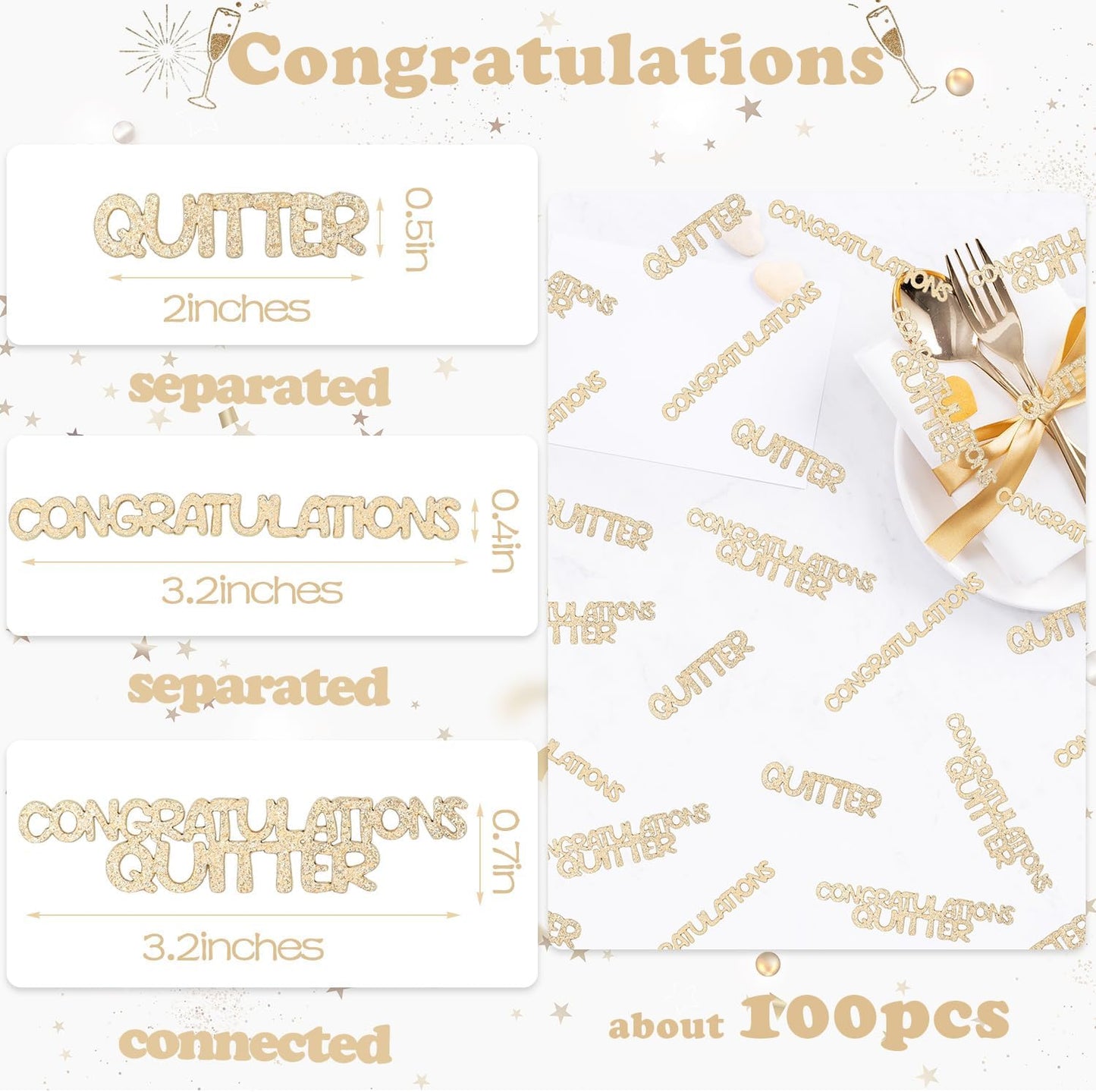 Congratulations Quitter Confetti, Champagne Gold Glitter Retirement Confetti for Table, Graduation Party Table Decor, Funny Retirement Party Table Scatters, Congrats Grad Going Away Party Supplies