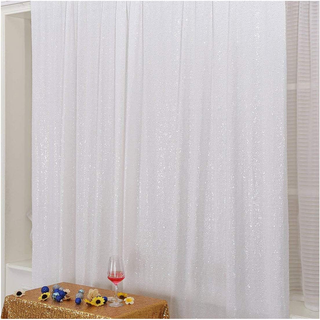 Poise3EHome 4FT x 7FT White Sequin Photography Backdrop Curtain for Party Decoration, White