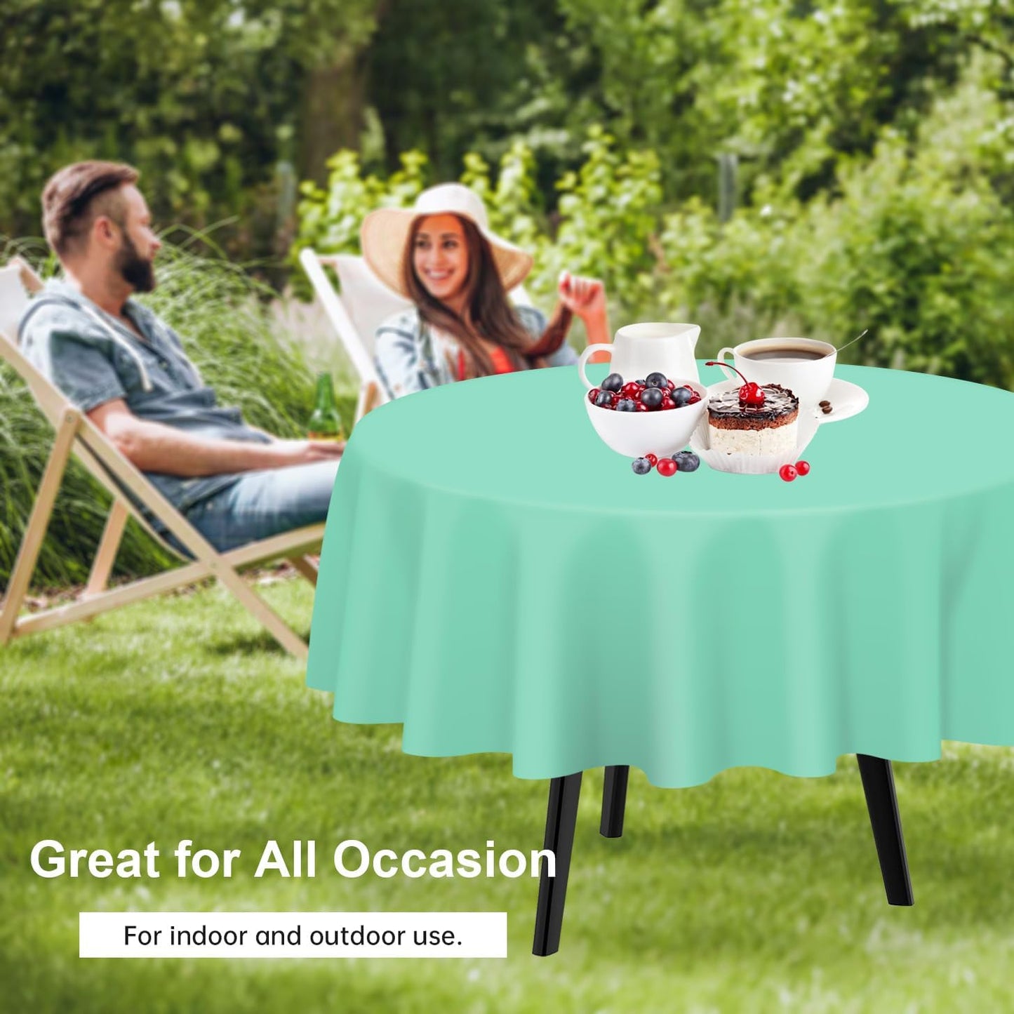 QIKSION Fresh Mint Round Tablecloth 6 Pack, 84 Inch Plastic Table Cover Disposable for Parties