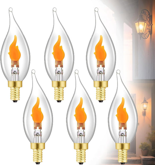 Stereover E12 LED Flickering Flame Decoration Light Bulbs, Stereover Flicker Bulb, E12 Flickering Flame Light Bulbs - Realistic Blaze Effect, Perfect Ambiance for Halloween, Christmas (6 Pack)