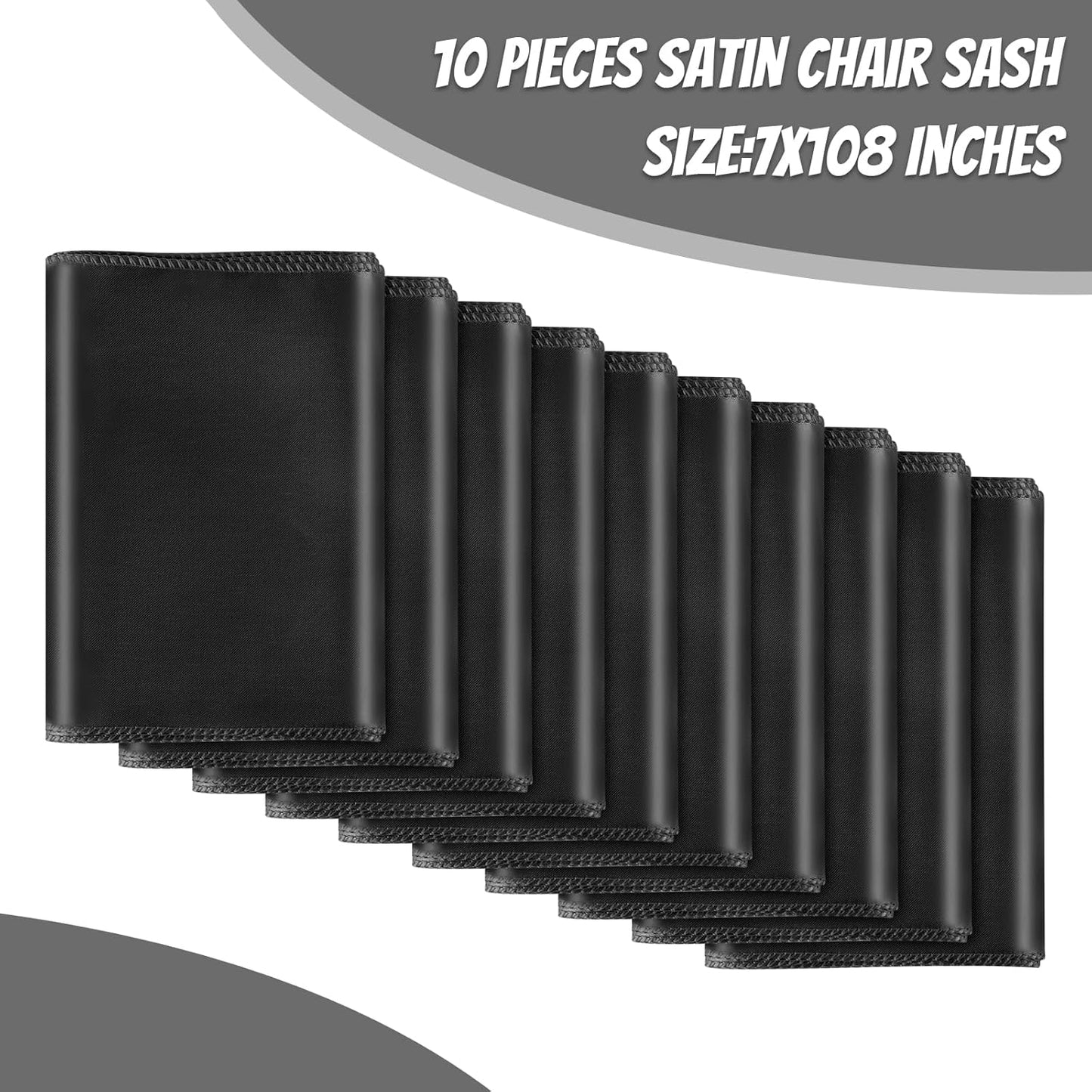 10 PCS Black Satin Chair Sashes Bows Universal Chair Ribbon Ties Back Sash for Wedding Party Reception Events Banquets Hotel Event Chair Cover Decoration (Champagne 7x108 inch)