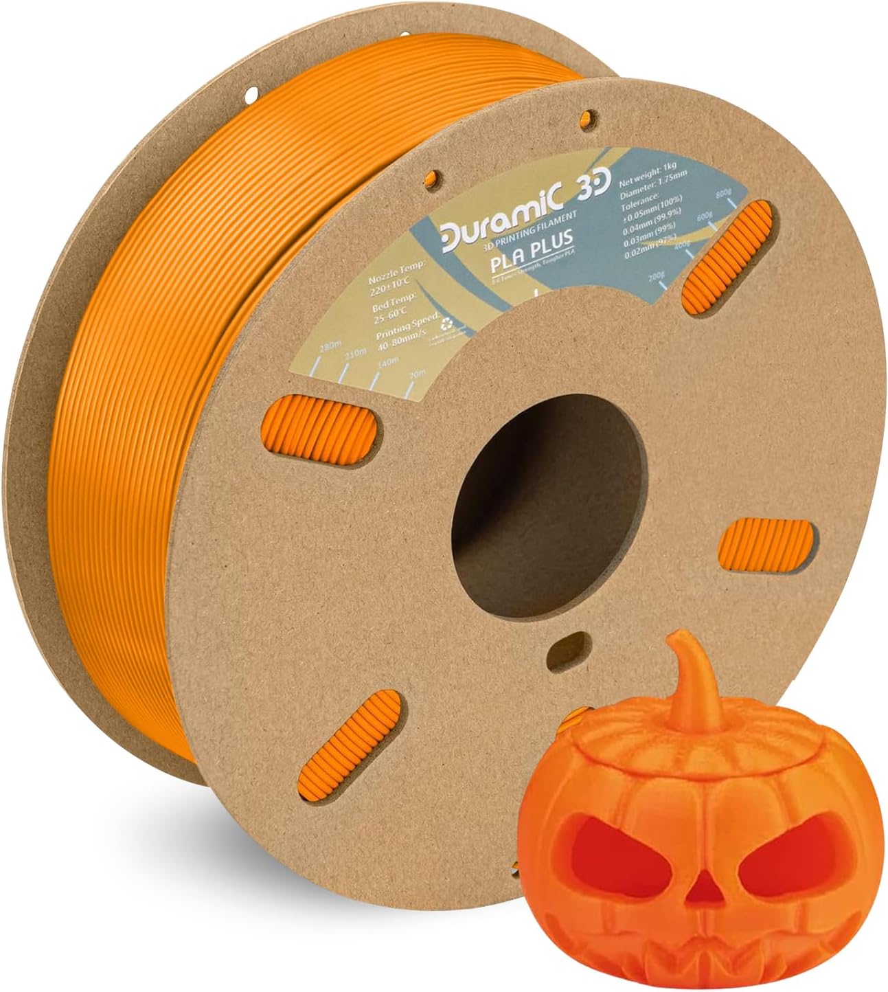 DURAMIC 3D PLA+ Filament 1.75mm 1Kg Orange, PLA Plus Filament 1Kg Spool(2.2lbs) Tougher and Stronger, Dimensional Accuracy Probability +/- 0.02mm