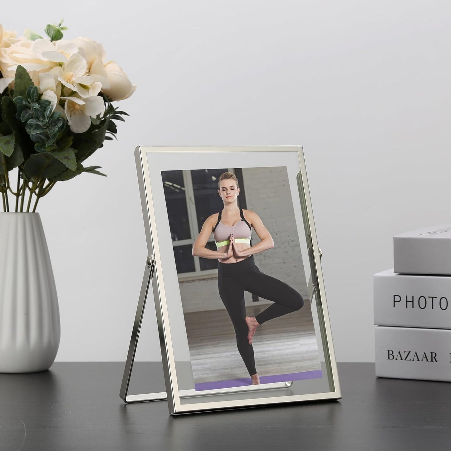 Silver 5x7'' Floating Frame Set of 2, For Photo Sizes ( 3.5x5'', 4x 6''), Silver Plated Metal Frames 5x7'' for Tabletop/Shelf Display, Classy Gift Choice for Wedding, Thanksgiving, Christmas,Birthady.