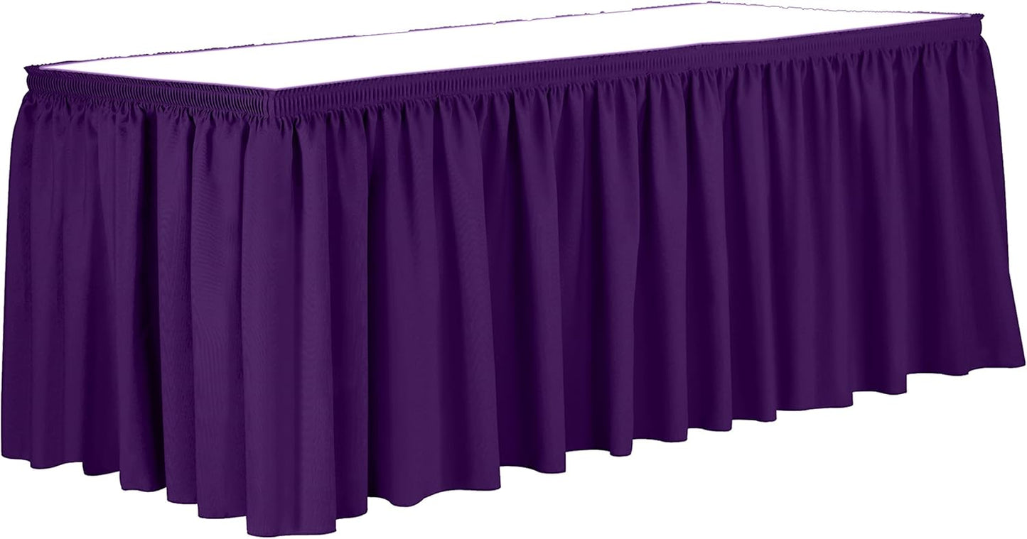 Ultimate Textile Pleat Polyester Fabric Table Skirt - Machine Washable Flame Resistant with Clips for Events, Weddings & Trade Shows, Cut & Sewn in Paterson, NJ - Plum, 21' Shirred Pleat