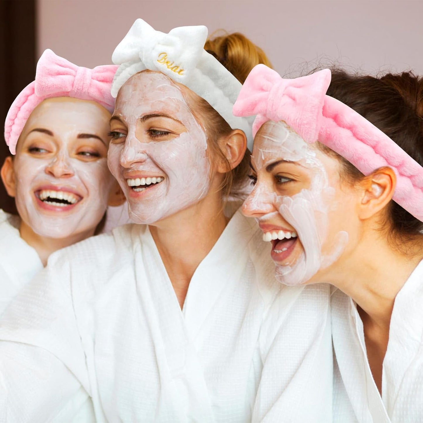 Semato Hairband, 8 Pcs Bachelorette Party Favors Set - 1 Pack Bride White Bow Headband and 7 Pcs Bridesmaid Pink Bow Headband Skincare Headbands for Women, Wide Usage, Size Fits Most, RISK FREE