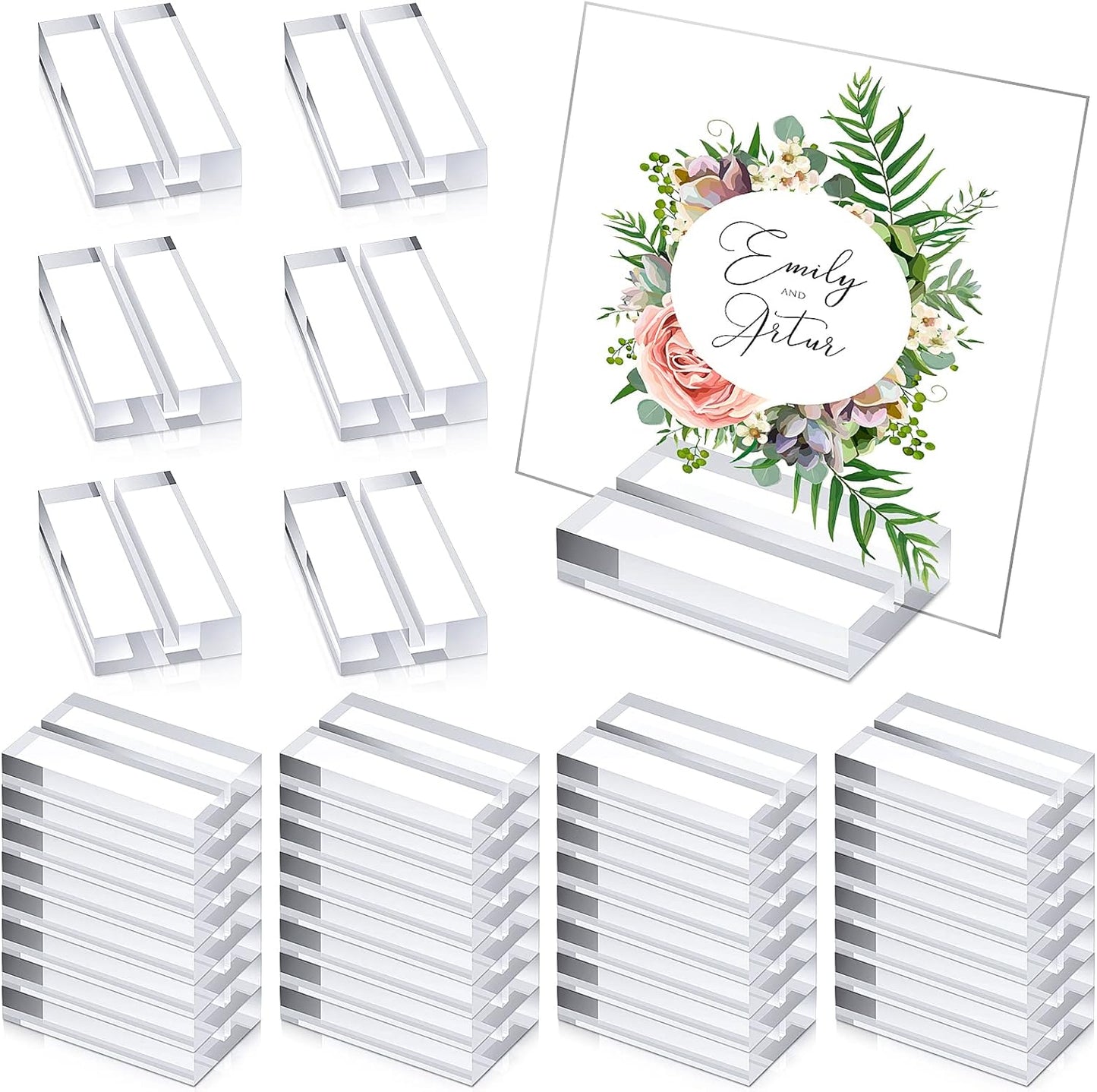 Blulu 60 Pieces Acrylic Place Card Holders 2 Inch Clear Stands Base with 3 mm Card Slot Numbers Display Table Sign for Wedding Exhibition Office Cafe Restaurant Photo Menu Meeting Table Decorations
