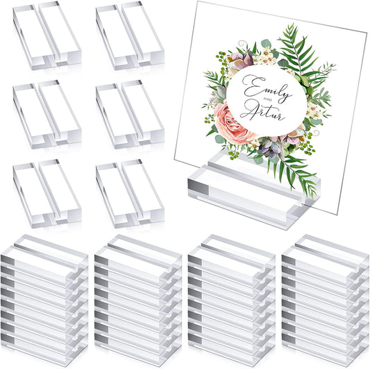 Blulu 60 Pieces Acrylic Place Card Holders 2 Inch Clear Stands Base with 3 mm Card Slot Numbers Display Table Sign for Wedding Exhibition Office Cafe Restaurant Photo Menu Meeting Table Decorations