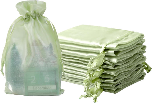 QIANF 20 Pcs Light Green Organza Bags 6X9 inch for Wedding Favors with Drawstring, Mesh Gift Bags Jewelry Pouch for Candy Bridal Shower Party Favor Baby Shower Christmas