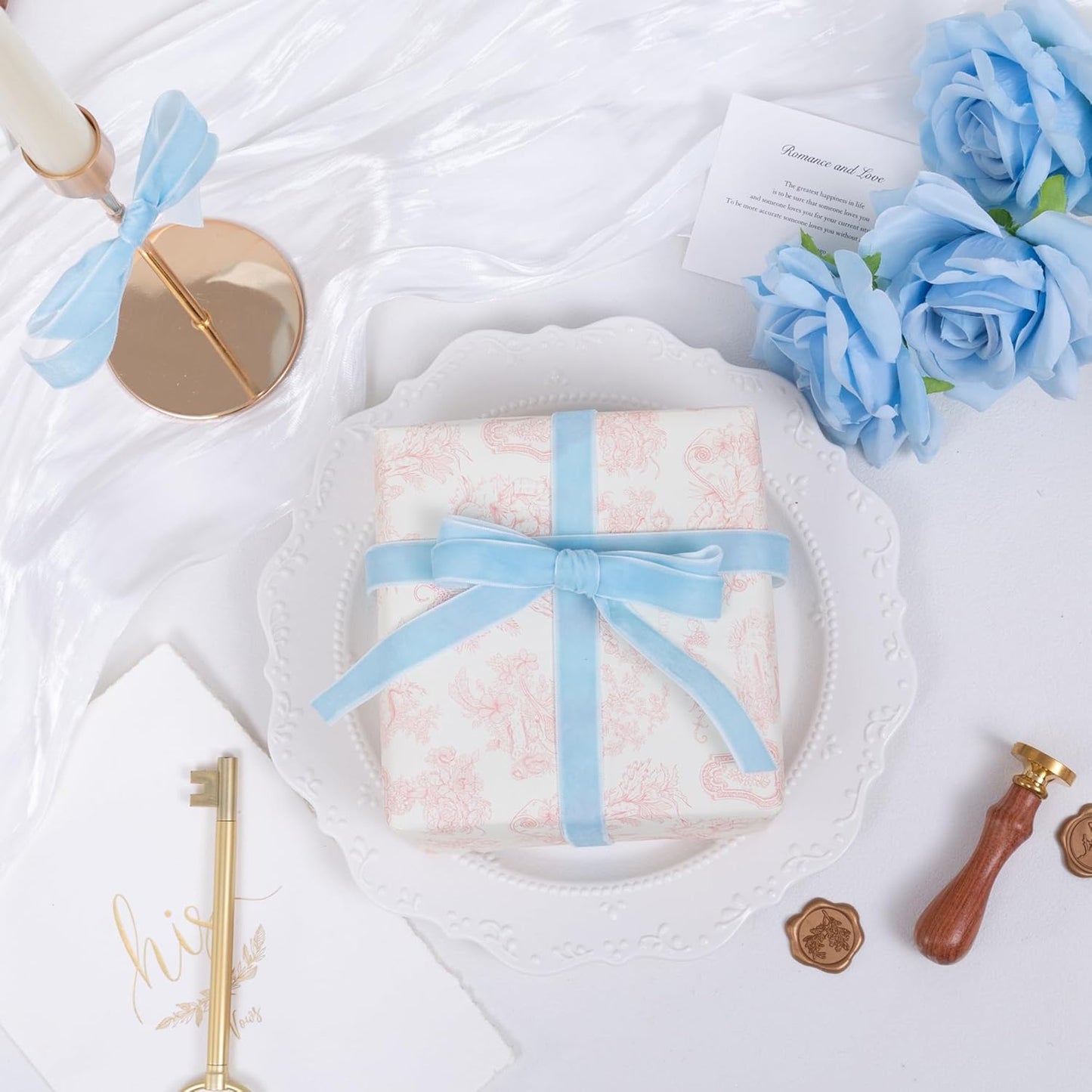 Vintage Sky Blue Velvet Ribbon Christmas Ribbon for Gift Wrapping Crafts Christmas Tree Ornaments Garland Decorations, 5/8 Inch X 25Yd