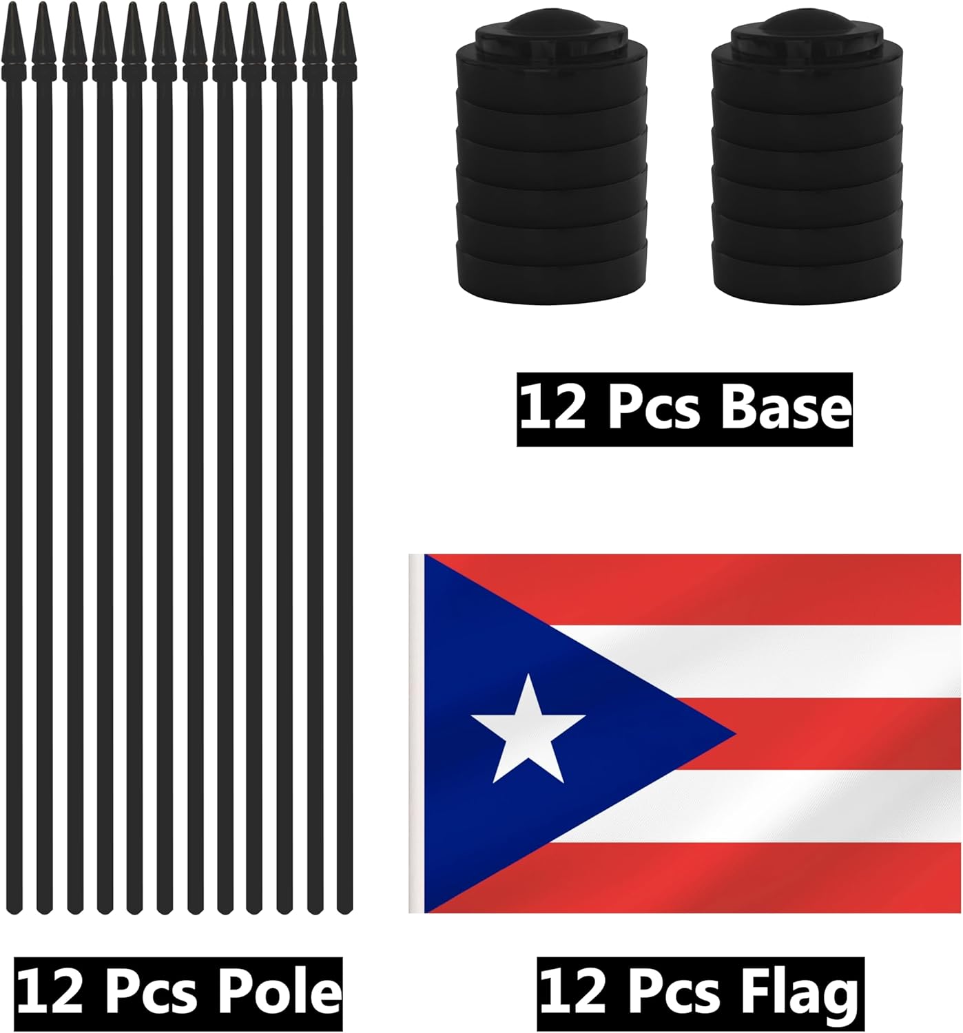 12 Pack Puerto Rico Desk Flags, Puerto Rican Desktop Flag, Small Miniature Office Flags with 12" Black Pole and Black Base, Offices, Classroom, Home, Festival Decoration (Puerto Rico)